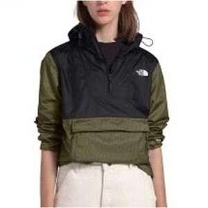 The North Face Womens Fanorak Jacket Hooded Packable Black Olive Size M